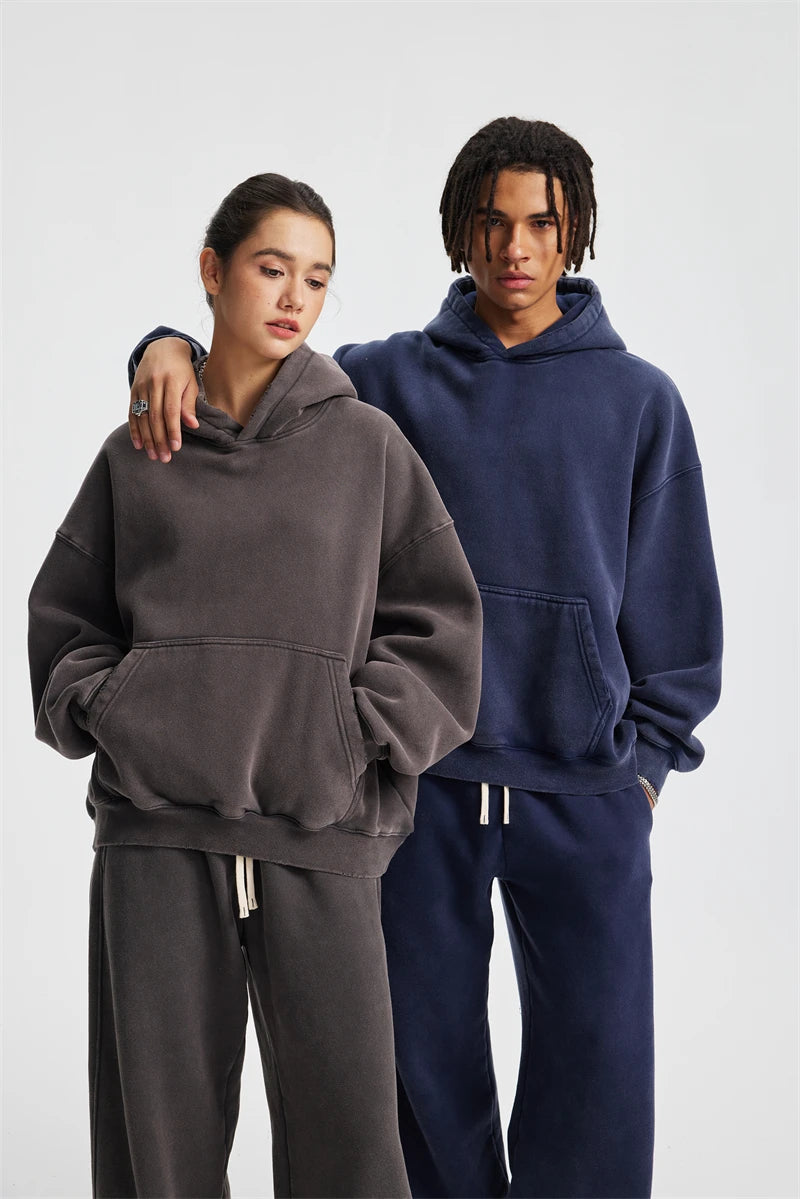 ZODF Retro 2025 Winter Man Washed Boxy Fleece Hoodies Unisex 370gsm Loose Hooded Pullovers Sweatshirt Streetwears HY1129