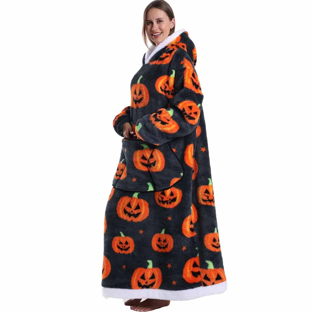 Man Pajamas Winter Long Men Bathrobe with Hood Luxury Fluffy Woman Dressing Gown Warm Halloween Pijamas Home Wear Towel Robe