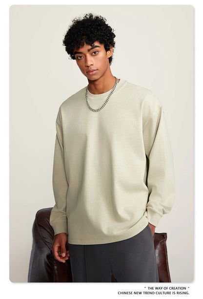 ZODF Autumn Winter 425gsm Long Sleeve T-Shirt American Retro Unisex Loose Heavyweight Basic Cotton T Shirts TEE HY0676