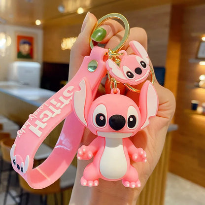 Disney Anime Cartoon Stitch Keychain Lilo & Stitch Cute Doll Keyring Fashion Couple Bag Ornament Key Chain Car Pendant Gift