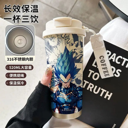 520ml Dragon Ball Thermos Cup Vegeta Water Bottle Son Goku Coffee Mug Large Capacity Drinking Bottle Kids Student Water Cup Gift