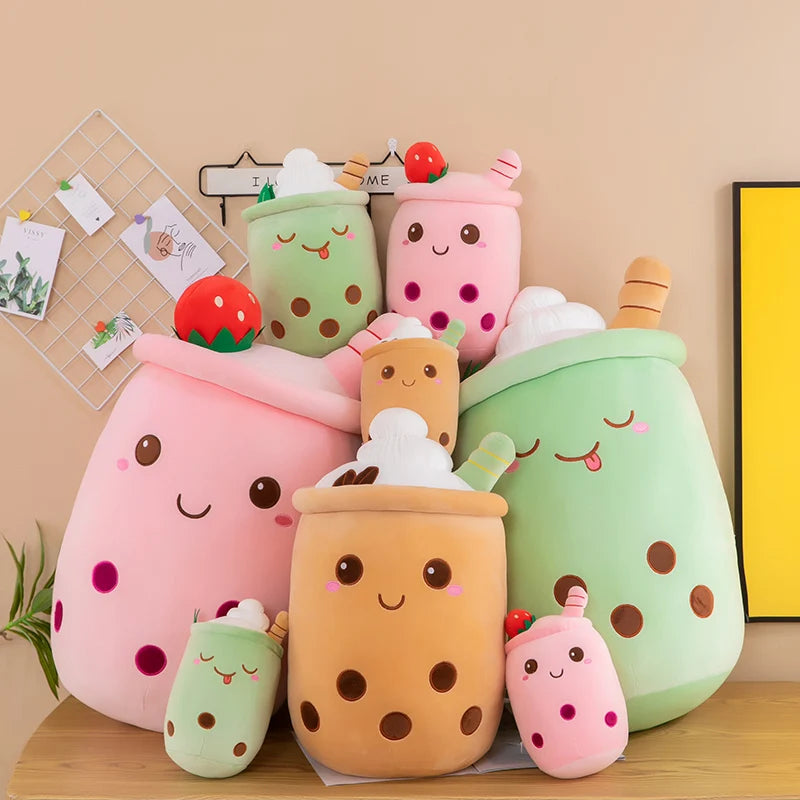 Bubble Tea Boba Plushie Kawaii Room Decor Plush Toy Stuffed Ice Cream Food Milk Tea Soft Hug Cushion Birthday Gift for Kids