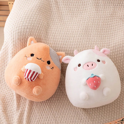ZU New Arrival Kawaii Stuffed Animal Strawberry Cow Popcorn Cat Plushies Doll Huggable Fat Big Hug Pillow Sofa Bed Decor Cushion