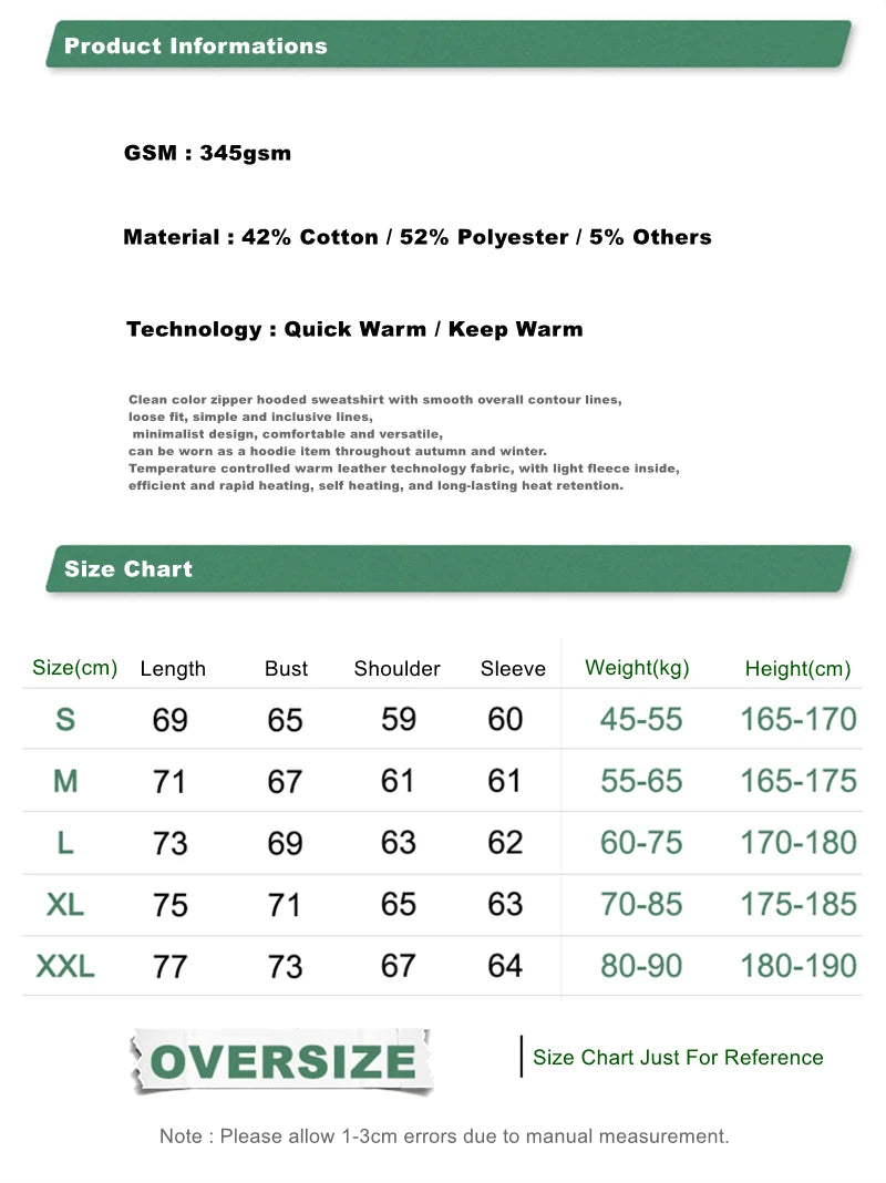 ZODF Fashion Winter Men Warm Zipper Fleece Hoodies Unisex Loose Basic 345gsm Knitted Hooded Hoodie Coats HY0904