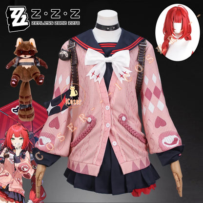 Zenless Zone Zero Ukinami Yuzuha Cosplay Costume Wig Skirt Uniform Earrings Headwear Spook Shack Halloween Party for Women Girls