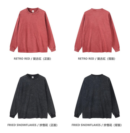 ZODF Retro 2025 Men Autumn Batik Washed T Shirt Unisex Oversized Basic Long Sleeve Solid 270gsm Cotton T-Shirts Tees HY0641