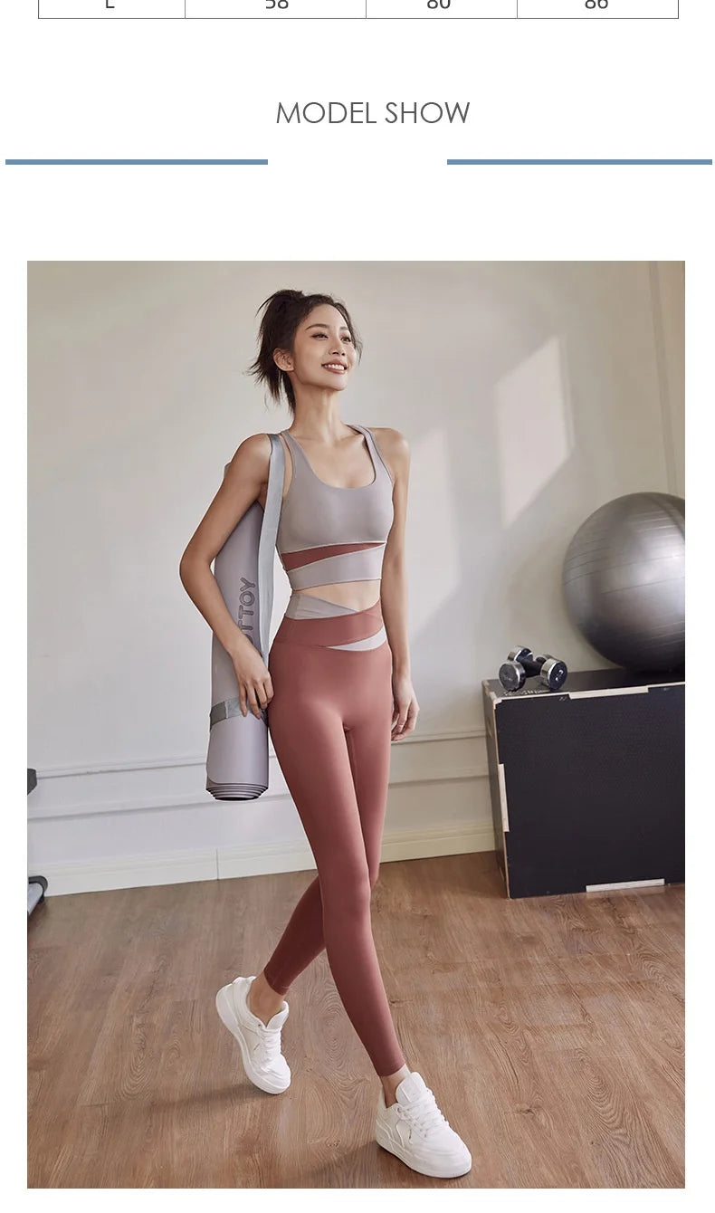 Two Piece Women’s Yoga Sportswear Set – Gym Leggings with Bra and Shorts for Fitness Workout