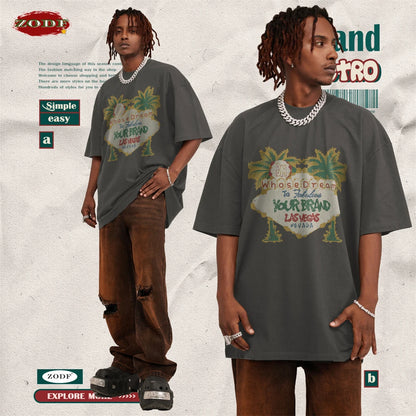 ZODF New Men High Street Washed T-Shirts Unisex Loose Tree Printing 285gsm Cotton O Neck T Shirt For Summer HY0512