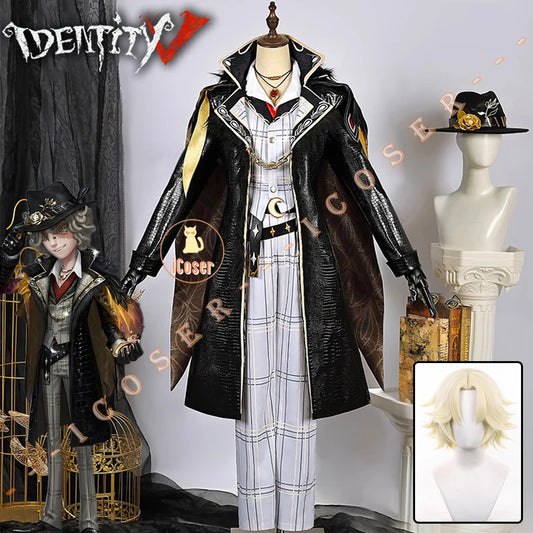 Identity V Prospector Cosplay Costume Norton Campbell Uniform Hat Glasses Bird of Prey Rings Halloween Party for Women Men Props
