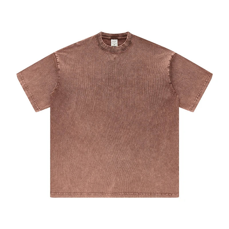 ZODF Men's Summer Batik Washed 250gsm T Shirts Retro Vintage Unisex Basic Loose Solid Cotton T-Shirt Brand Tops 2024 New HY0753