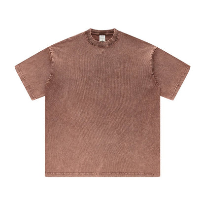 ZODF Men's Summer Batik Washed 250gsm T Shirts Retro Vintage Unisex Basic Loose Solid Cotton T-Shirt Brand Tops 2024 New HY0753