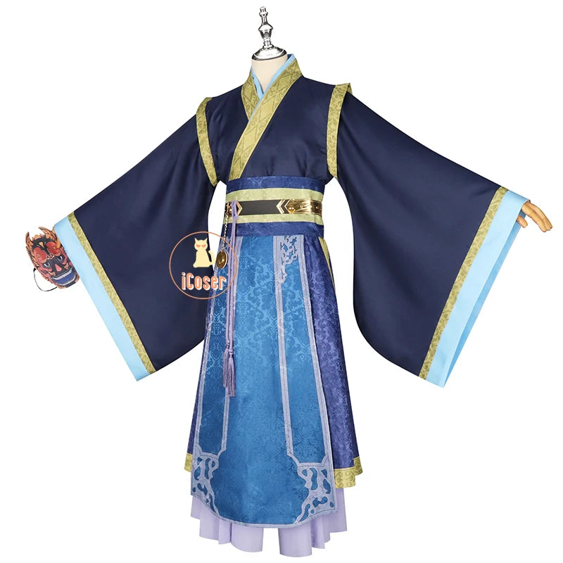 Anime The Apothecary Diaries Jinshi Cosplay Costume Wig Blue Robe Western Capital Banquet Uniform Mask Kusuriya No Hitorigoto