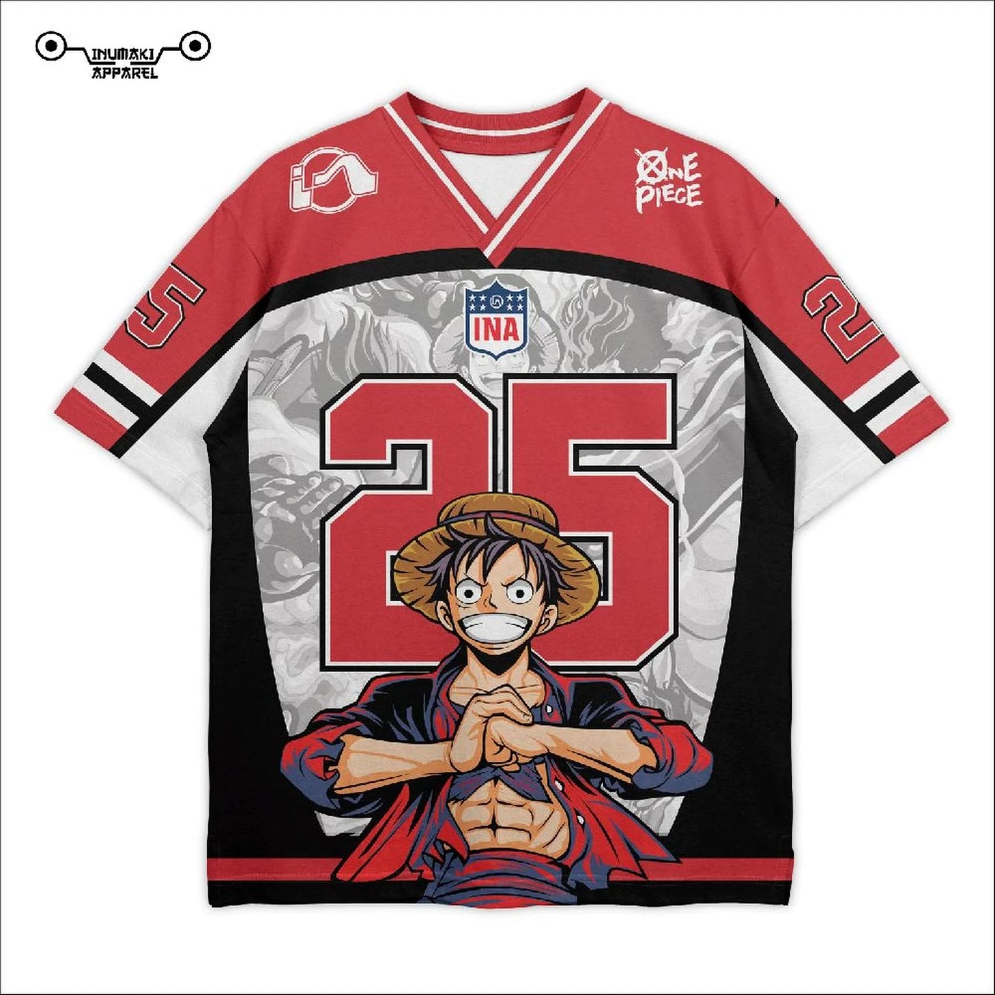 2526 New Bandai Anime One Piece Luffy Summer Jersey T-shirt Oversized 3D Adult and Children's Multifunctional Top Christmas