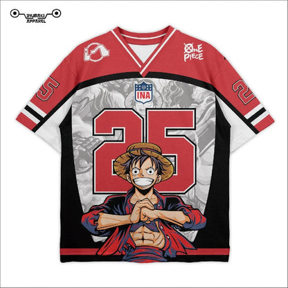 2526 New Bandai Anime One Piece Luffy Summer Jersey T-shirt Oversized 3D Adult and Children's Multifunctional Top Christmas