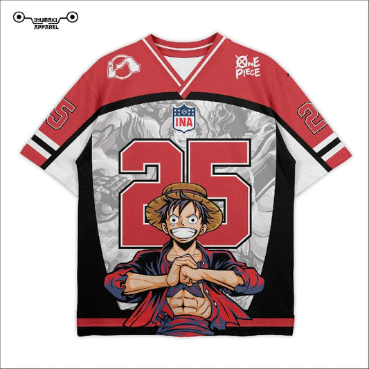 2526 New Bandai Anime One Piece Luffy Summer Jersey T-shirt Oversized 3D Adult and Children's Multifunctional Top Christmas