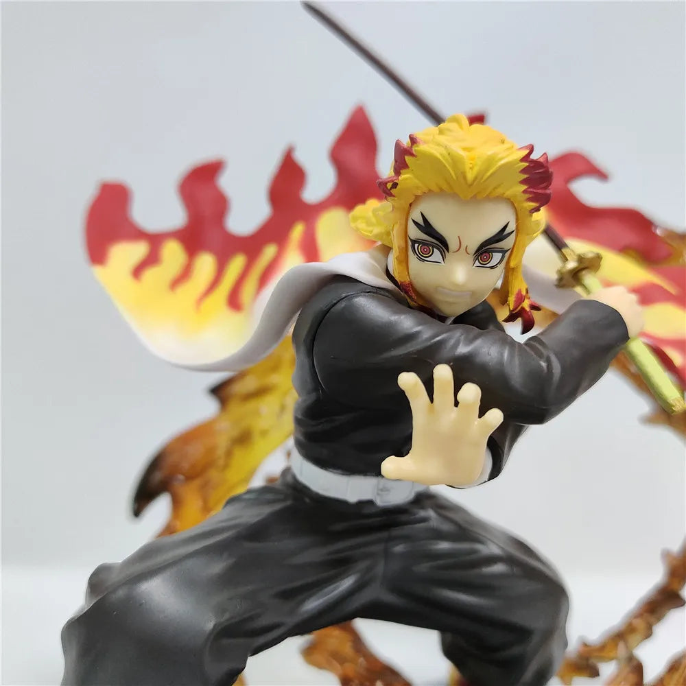 Demon Slayer Rengoku Kyoujurou Anime Figures Fire Led Scene DIY PVC Action Figure Toys Kimetsu no Yaiba Figurine Kids Doll 14cm