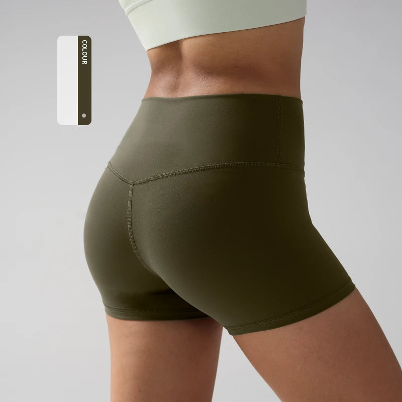 Solid Color Women’s High-Waisted Fitness Yoga Shorts – Quick Dry Breathable for Running & Cycling - Army Green / S