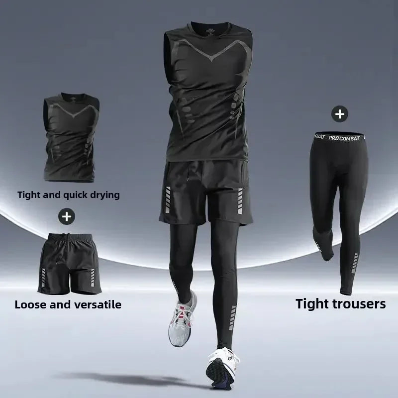 Men’s Fitness Running Set Tight-Fit Quick-Dry Sportswear for Autumn Night Runs Training and Cycling Gear - Gold / 2XL