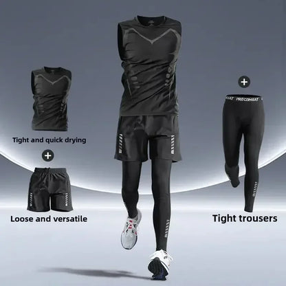 Men’s Fitness Running Set Tight-Fit Quick-Dry Sportswear for Autumn Night Runs Training and Cycling Gear - Gold / 2XL