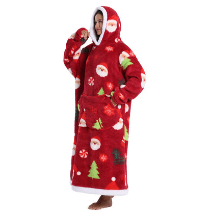 Halloween Oversized Blanket Hoodie for Adults Extra Long Plush Thick Wearable Blanket with Sleeves Women Men Winter Home Clothes