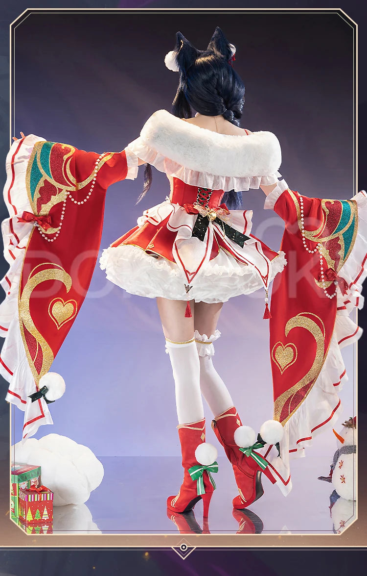Ahrii Doujin Cosplay Costume Game Cosplay【S-3XL】DokiDoki-R Ahrii Red Dress Christmas Cosplay Women Costume Plus Size