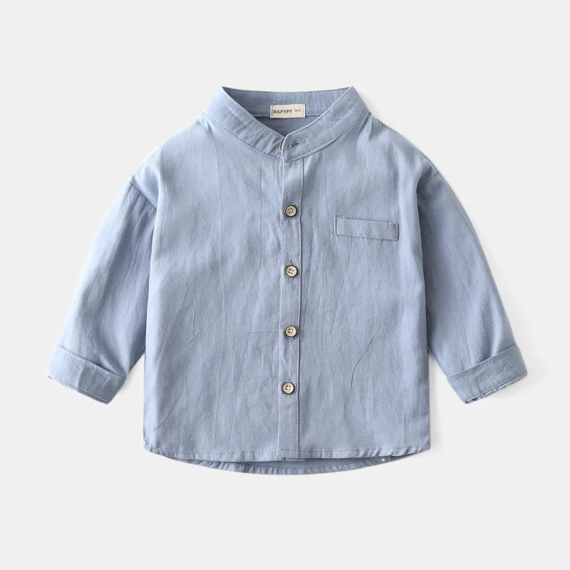 100Cotton Boy Blouse Buttons Kids Shirts Boys Clothes Long Sleeve Tops Korean Shirt with Collar Blue Yellow Children's Clothing