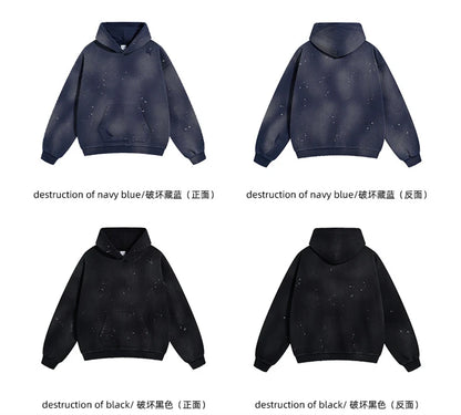 ZODF Autumn Winter Spray Dyeing Ink Splashing Hoodies For Men Unisex 450gsm Washed Oversized Knitted Hooded Pullovers HY0908