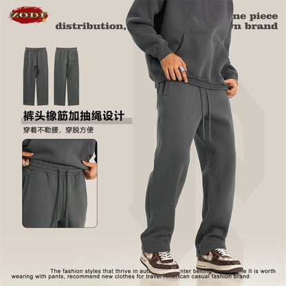 ZODF 345gsm Fleece Straight Pants for Men Unisex Loose Comfortable Sport Trousers Autumn Winter HY0864