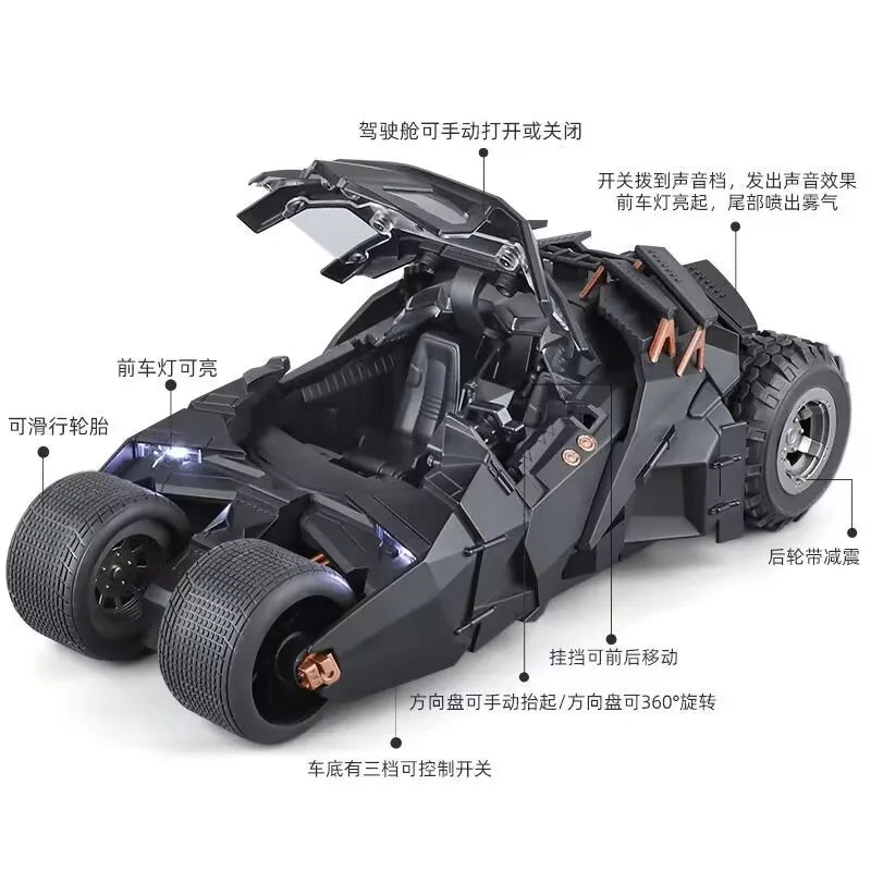 1:18 Batmobile Tumbler Alloy Metal Car Diecast Toy Vehicle Car Model Sound & Light Slide Spray Truck Toys For Kids  Gift Birthda