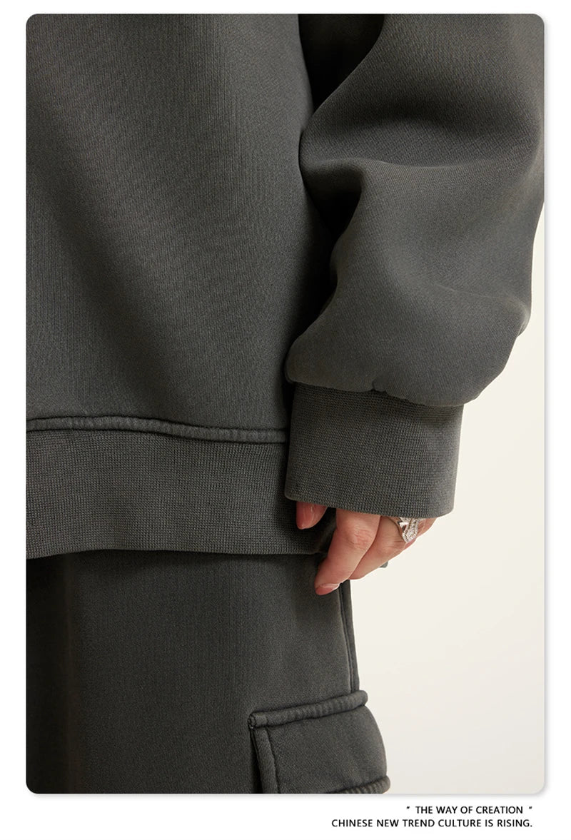 ZODF Retro Winter Men Washed Fleece Zipper Jackets Unisex Loose Oversized 400gsm Raglan Sleeve Coats Streetwears HY0649