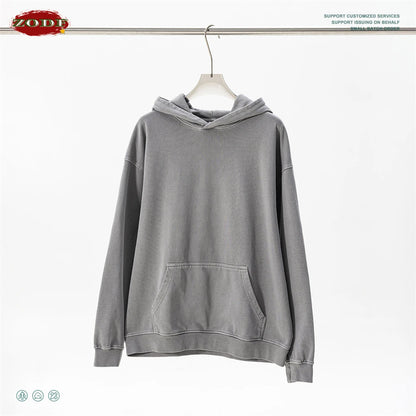 ZODF Retro Heavy Weight 480gsm Cotton Hoodies For Man Unisex Oversized Washed Distressed Hooded Pullovers Brand Coats HY1115