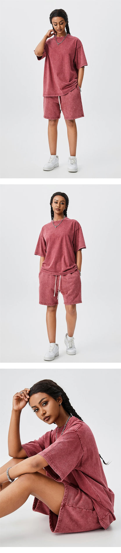 ZODF Men's Summer Batik Washed 250gsm T Shirts Retro Vintage Unisex Basic Loose Solid Cotton T-Shirt Brand Tops 2024 New HY0753