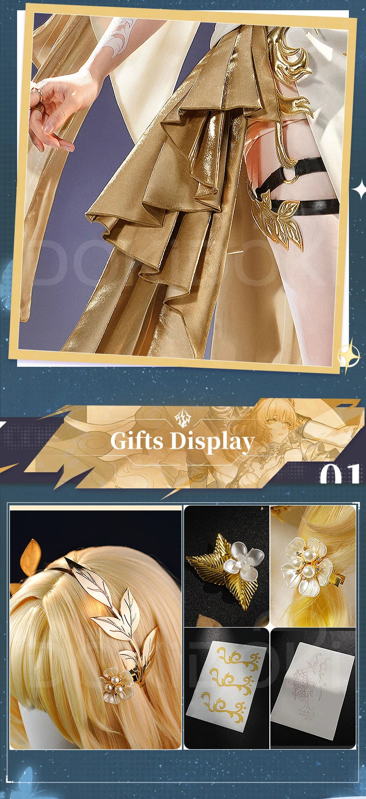 IN STOCK Aglaea Cosplay Costume Game Honkai: Star Rail DokiDoki-SR HSR Women Golden Gorgeous Dress Aglaea Halloween Wig