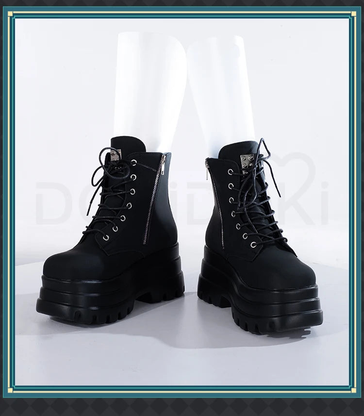 IN STOCK Women Cosplay Props 18cm Heightening Shoes DokiDoki Women Daily 12cm 11cm 18cm 22cm Black White Boots Shoes Halloween