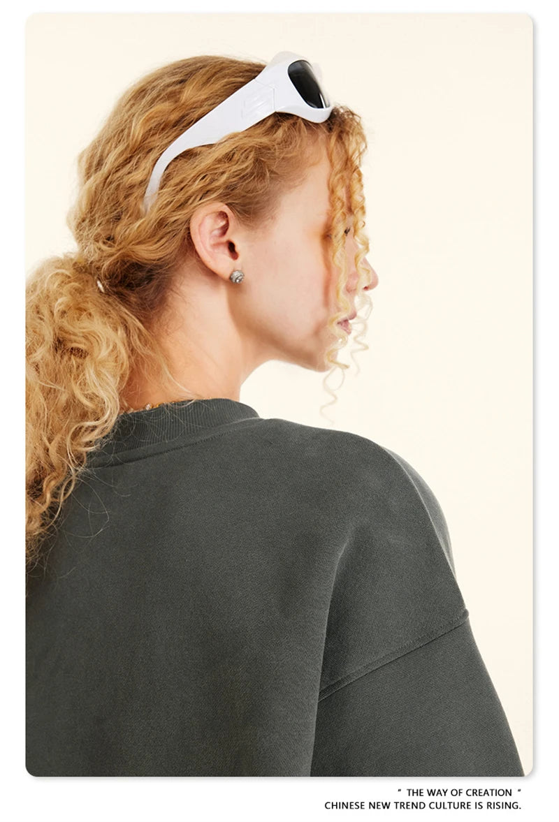 ZODF 2024 Winter Men 345gsm Fleece Sweatshirts Unisex Women Casual Loose Warm Solid O-Neck Pullovers Streetwears HY0865