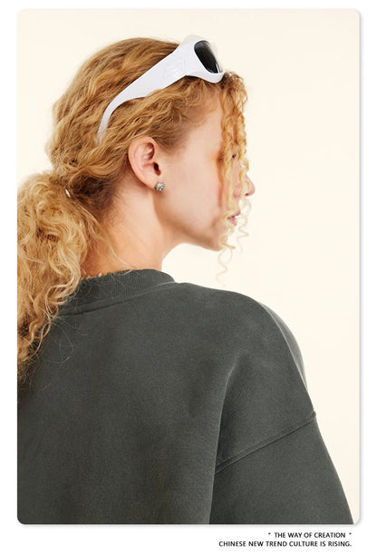 ZODF 2024 Winter Men 345gsm Fleece Sweatshirts Unisex Women Casual Loose Warm Solid O-Neck Pullovers Streetwears HY0865