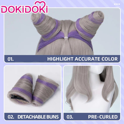 IN STOCK Guinevere Olivia Wig Anime Cosplay DokiDoki Blue Hair Knights Cosplay Double Buns Hight Heat Resistant Free Wig Cap
