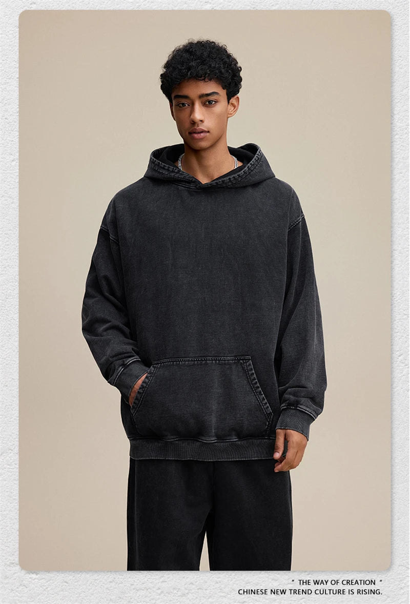 ZODF Retro Heavy Weight 480gsm Cotton Hoodies For Man Unisex Oversized Washed Distressed Hooded Pullovers Brand Coats HY1115