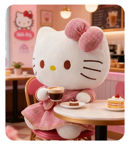 Sanrio Plush Cat Stuffed Animal Doll Large Checkered Skirt Kawaii Pillow Toy for Kids Birthday Christmas Gift for Girls Bedtime