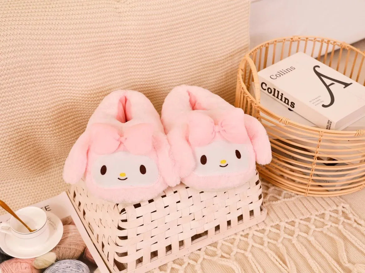 New Sanrio Kuromi Melody Hellokitty Bag Root Cotton Slippers Winter Indoor Warm Cotton Shoes Adult Plush Cotton Slippers