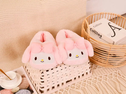 New Sanrio Kuromi Melody Hellokitty Bag Root Cotton Slippers Winter Indoor Warm Cotton Shoes Adult Plush Cotton Slippers