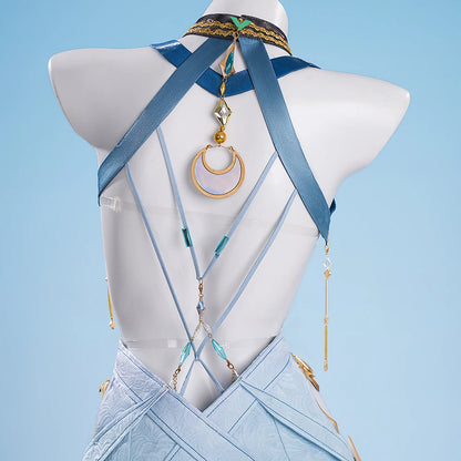 Genshin Impact Lauma Cosplay Costume Wig Dress Uniform Headwear Earrings Frostmoon Scions Halloween Party for Women Girls iCoser