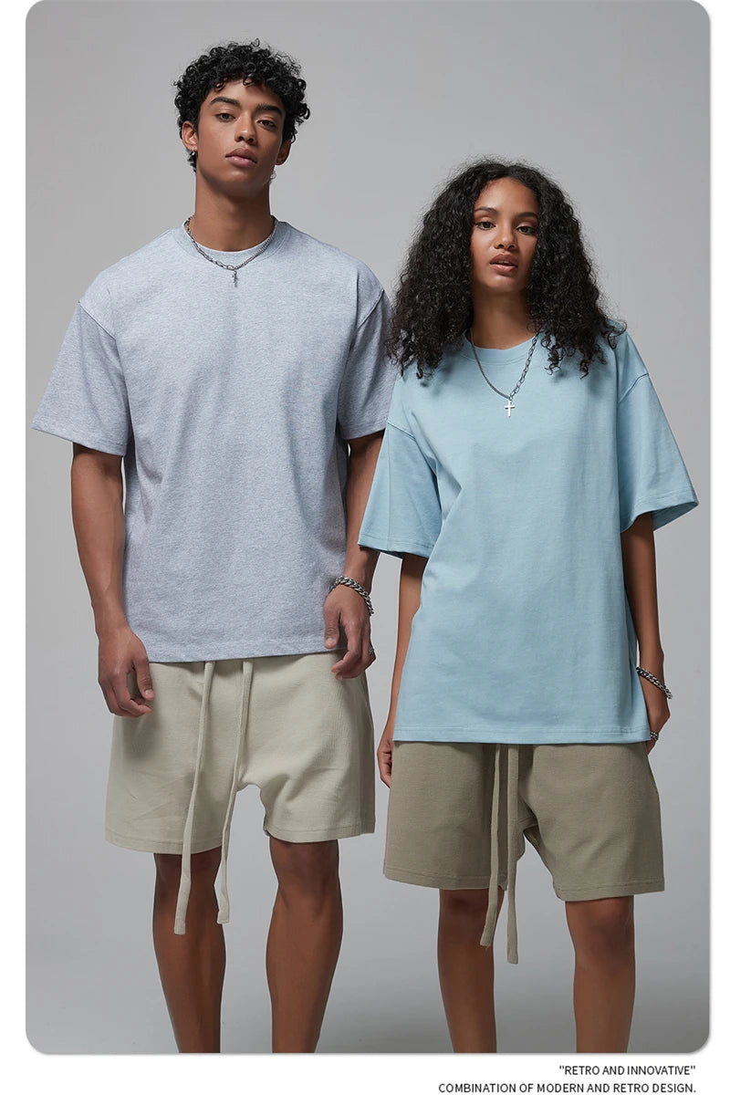 ZODF New Spring Summer Men 305gsm Cotton T Shirts Unisex Heavy Weight Oversized FG Noshrink Basic Solid T-Shirt Tees HY0165