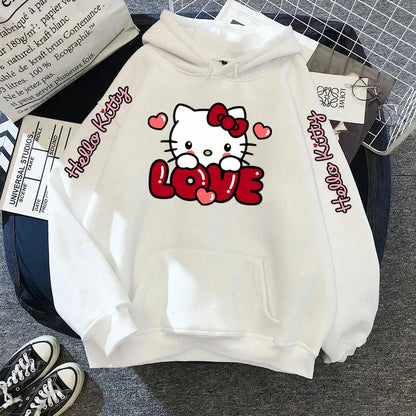 Women's Sportswear Sanrio Japan Harajuku Hello Kitty Tops Cute Clothes Pattern Hoodie Winter Long Sleeve Jacket Women Winter