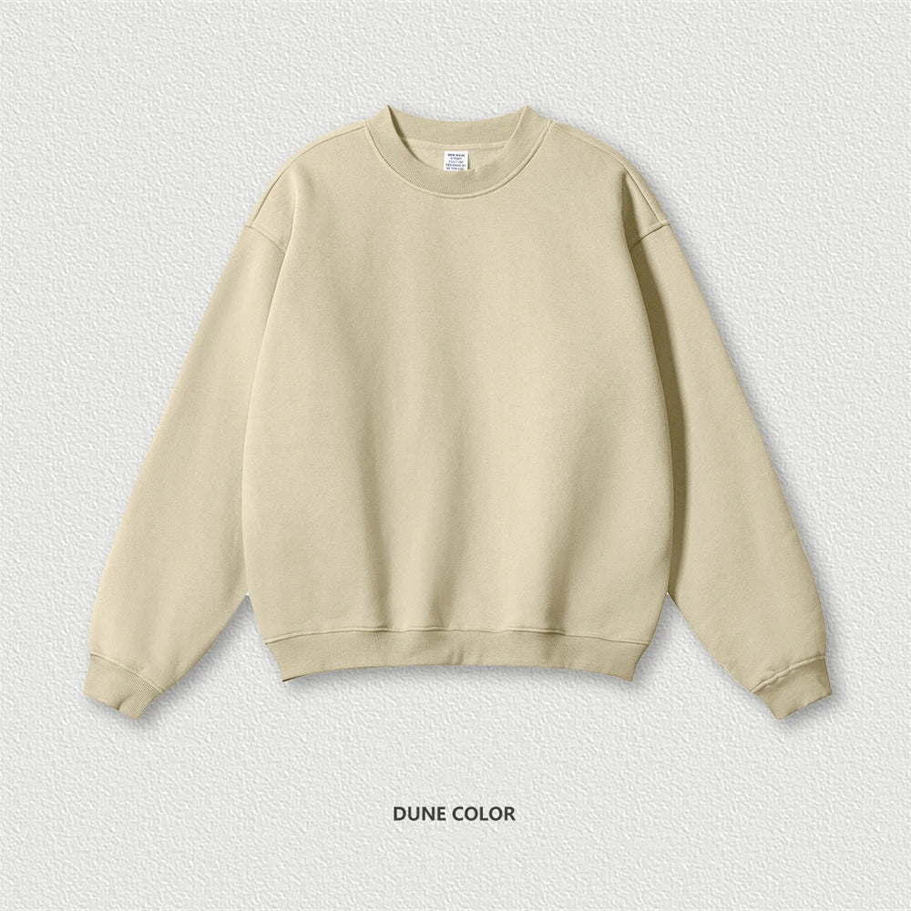 ZODF 2024 Winter Men 345gsm Fleece Sweatshirts Unisex Women Casual Loose Warm Solid O-Neck Pullovers Streetwears HY0865