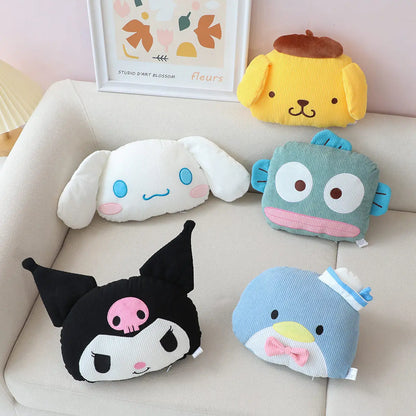 Sanrio Tuxedo Sam Kuromi Hangyodon Back Cushion Car pillow Thickened Corduroy Stuffed Anime Throw Pillow Sofa Home Decor