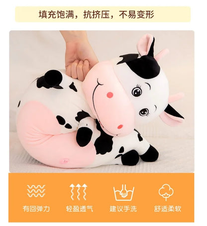 70cm-100cm Lovely Creative Milk Cow Plush Pillow Toys Soft Stuffed Cartoon Animal Cattle Doll Bedroom Sleeping Pillow Cushion