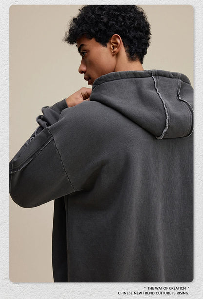 ZODF Retro 2025 Autumn Winter Unisex Zipper Fleece Hoodie 400gsm Washed Batik Warm Hooded Coat HY1084