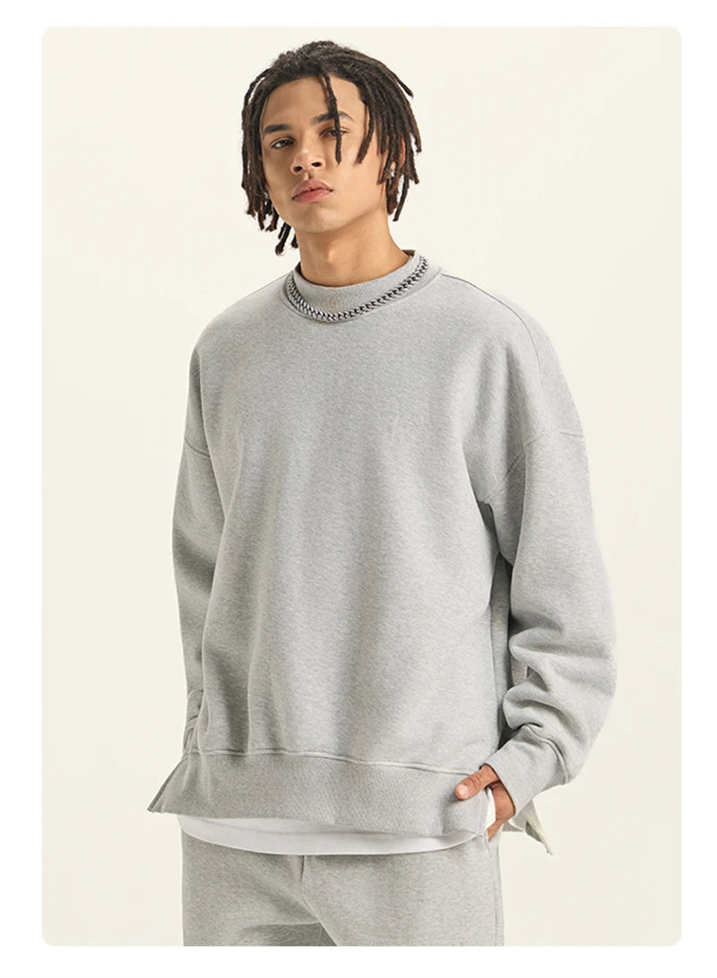 ZODF Fashion Men Winter Side Split Fleece Sweatshirt Winter Unisex Oversized 350gsm O Neck Warm Pullovers Brand Clothing HY0058