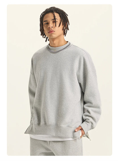 ZODF Fashion Men Winter Side Split Fleece Sweatshirt Winter Unisex Oversized 350gsm O Neck Warm Pullovers Brand Clothing HY0058